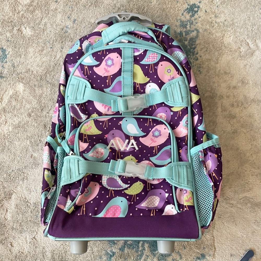 Pottery barn kids roller back pack with AVA embroidered.